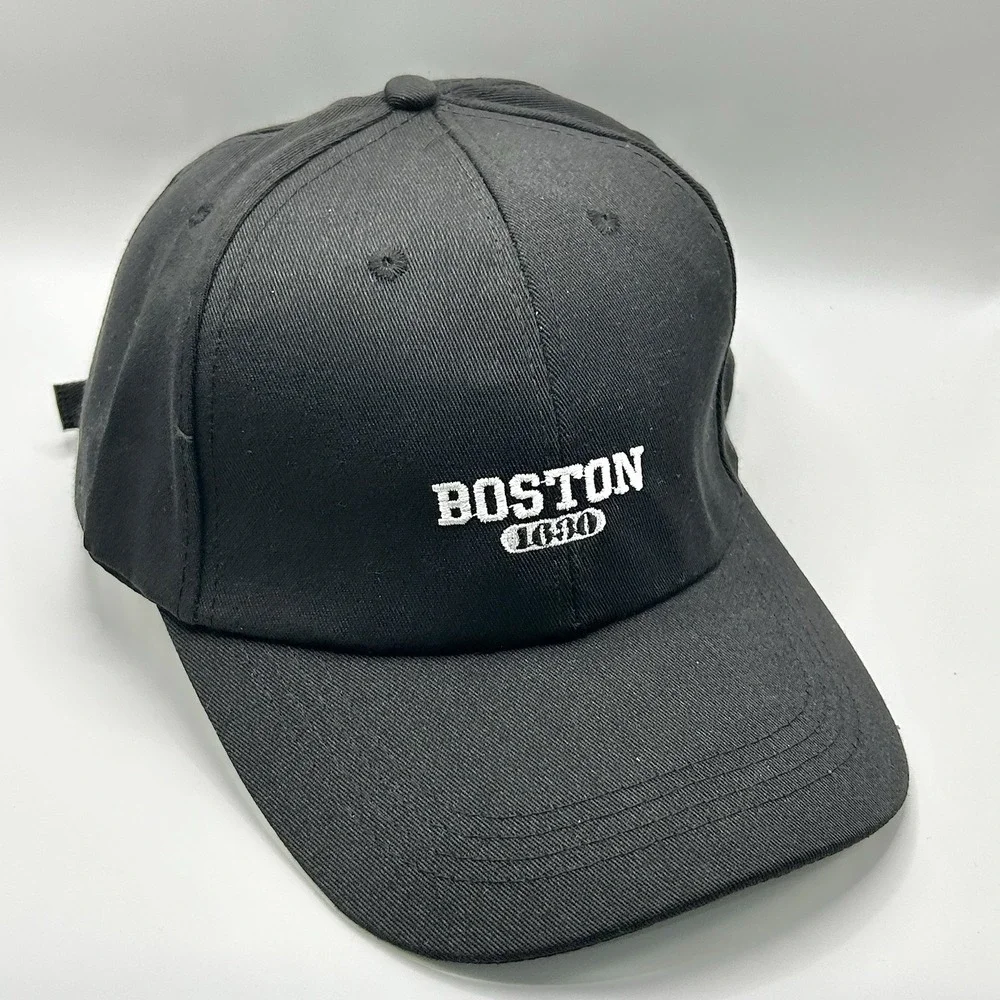 Boston Massachusetts Wordmark Dad Hat Cap Adjustable Strapback Black Outdoors